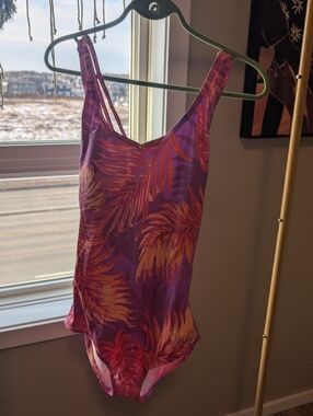 Speedo Purple & Pink Tropical Leaf One-Piece Swimsuit
